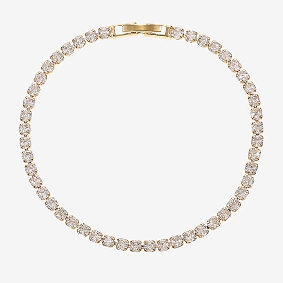 Sparkle Allure Womens Cubic Zirconia 14K Gold Over Brass Round 7.5 Inch Tennis Bracelet