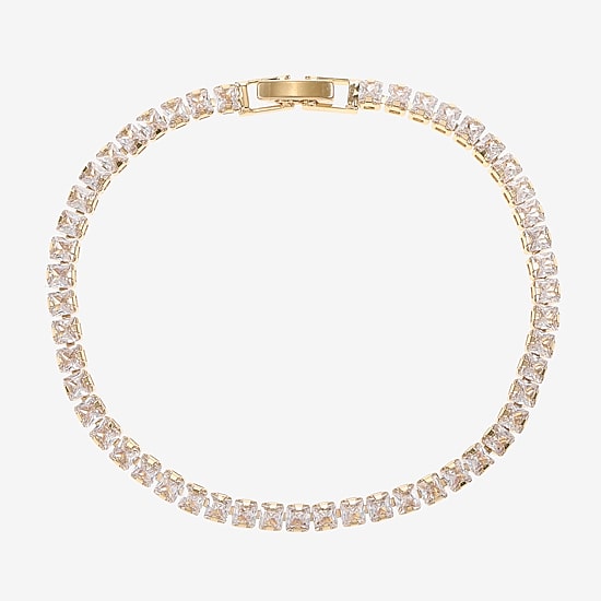 Sparkle Allure Womens Cubic Zirconia 14K Gold Over Brass Square 7.5 Inch Tennis Bracelet