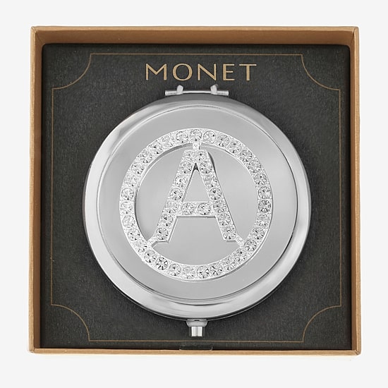 Monet Jewelry Initial Gray Round Compact Mirror