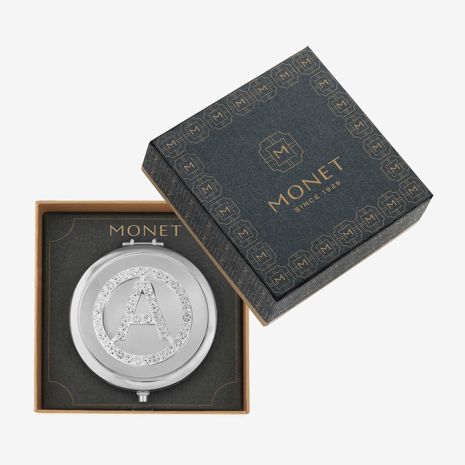 Monet Jewelry Initial Gray Round Compact Mirror