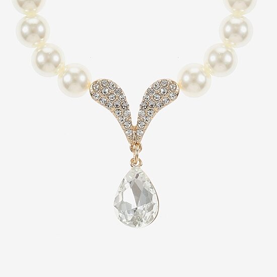 Monet Jewelry Collar Necklace And Drop Earring Womens Glass Simulated Pearl 2-pc. Jewelry Set