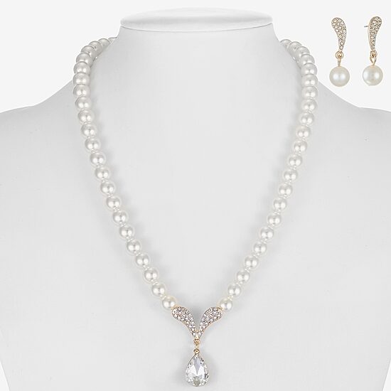 Monet Jewelry Collar Necklace And Drop Earring Womens Glass Simulated Pearl 2-pc. Jewelry Set
