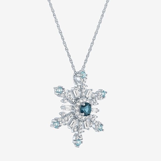 Womens Genuine Blue Topaz Sterling Silver Snowflake 16 Inch Pendant Necklace