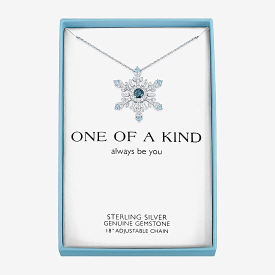 Womens Genuine Blue Topaz Sterling Silver Snowflake 16 Inch Pendant Necklace