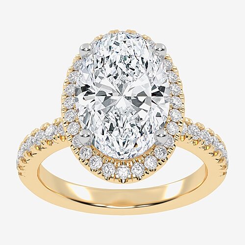 (G-H / Vs2-Si1) Womens 3 1/2 CT. T.W Lab Grown White Diamond 14K Gold Oval Side Stone Halo Engagement Ring, 9, Yellow