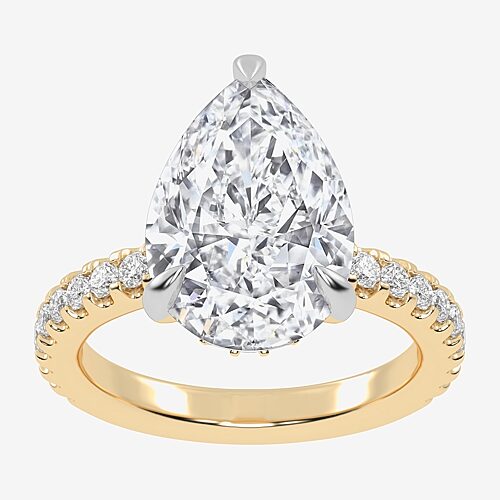 (G-H / Vs2-Si1) Womens 4 1/2 CT. T.W. Lab Grown White Diamond 14K Gold Pear Side Stone Engagement Ring, 9, Yellow
