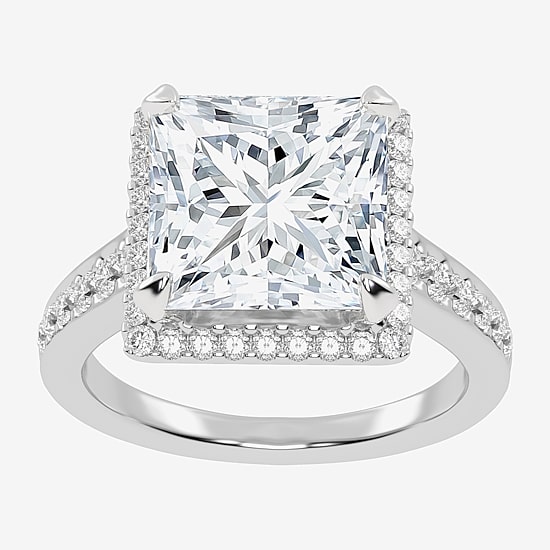 (G-H / Vs2-Si1) Womens 5 1/2 CT. T.W. Lab Grown White Diamond 14K Gold Side Stone Halo Engagement Ring