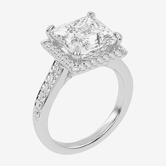 (G-H / Vs2-Si1) Womens 5 1/2 CT. T.W. Lab Grown White Diamond 14K Gold Side Stone Halo Engagement Ring