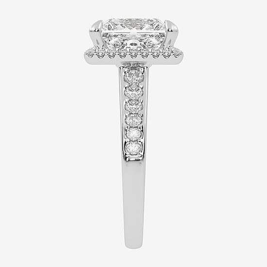 (G-H / Vs2-Si1) Womens 5 1/2 CT. T.W. Lab Grown White Diamond 14K Gold Side Stone Halo Engagement Ring