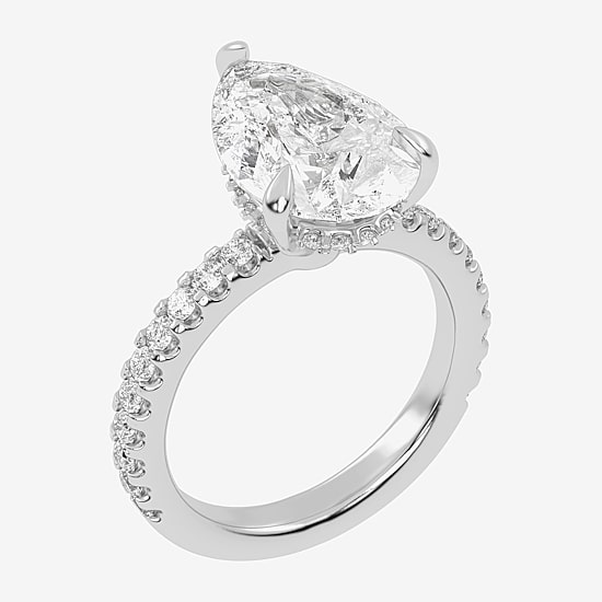 (G-H / Vs2-Si1) Womens 3 1/2 CT. T.W Lab Grown White Diamond 14K Gold Pear Side Stone Engagement Ring