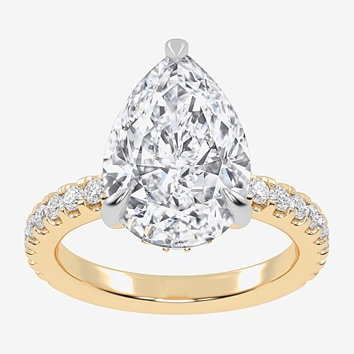 (G-H / Vs2-Si1) Womens 3 1/2 CT. T.W Lab Grown White Diamond 14K Gold Pear Side Stone Engagement Ring, 5, Yellow