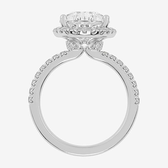 (G-H / Vs2-Si1) Womens 3 1/2 CT. T.W Lab Grown White Diamond 14K Gold Pear Side Stone Halo Engagement Ring