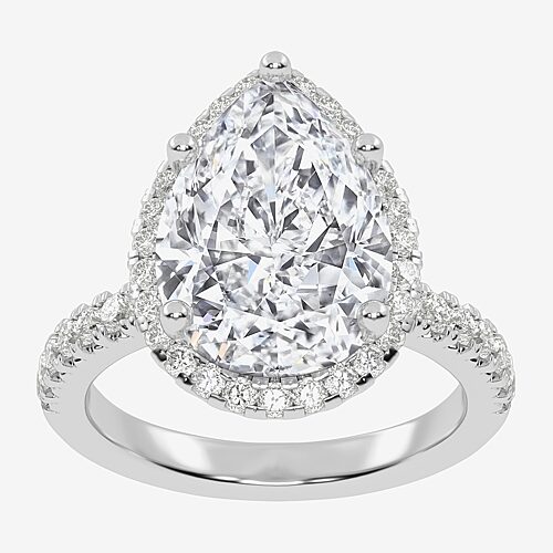 (G-H / Vs2-Si1) Womens 3 1/2 CT. T.W Lab Grown White Diamond 14K Gold Pear Side Stone Halo Engagement Ring, 8, White