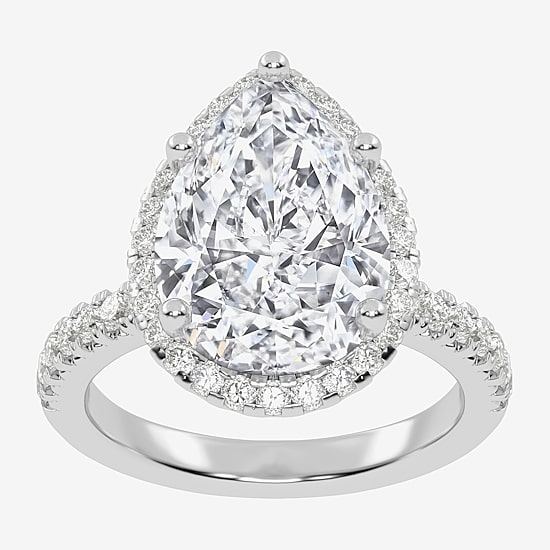 (G-H / Vs2-Si1) Womens 3 1/2 CT. T.W Lab Grown White Diamond 14K Gold Pear Side Stone Halo Engagement Ring