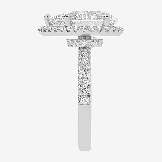 (G-H / Vs2-Si1) Womens 3 1/2 CT. T.W Lab Grown White Diamond 14K Gold Pear Side Stone Halo Engagement Ring