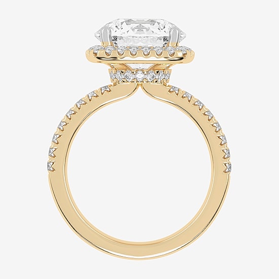 (G-H / Vs2-Si1) Womens 5 1/2 CT. T.W. Lab Grown White Diamond 14K Gold Round Side Stone Halo Engagement Ring