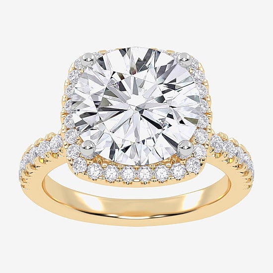 (G-H / Vs2-Si1) Womens 5 1/2 CT. T.W. Lab Grown White Diamond 14K Gold Round Side Stone Halo Engagement Ring