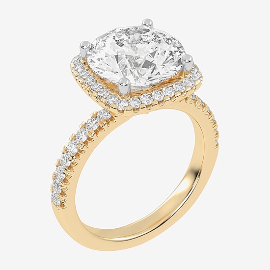 (G-H / Vs2-Si1) Womens 5 1/2 CT. T.W. Lab Grown White Diamond 14K Gold Round Side Stone Halo Engagement Ring