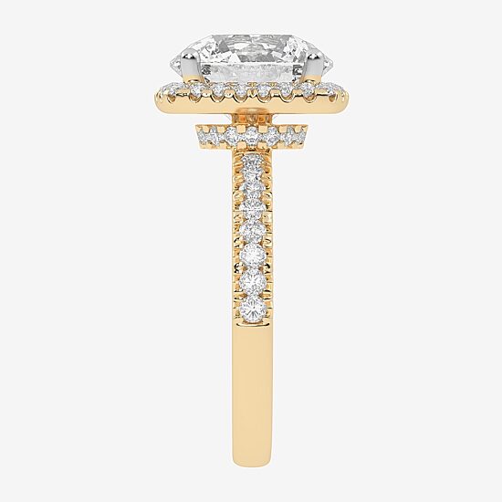 (G-H / Vs2-Si1) Womens 5 1/2 CT. T.W. Lab Grown White Diamond 14K Gold Round Side Stone Halo Engagement Ring