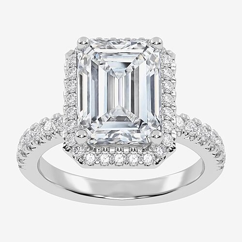 (G-H / Vs2-Si1) Womens 3 1/2 CT. T.W Lab Grown White Diamond 14K Gold Side Stone Halo Engagement Ring, 6, White