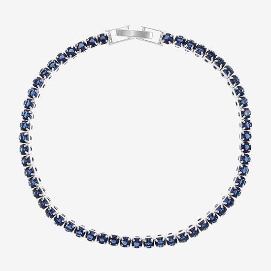 Sparkle Allure Womens Blue Cubic Zirconia Pure Silver Over Brass Round 7.5 Inch Tennis Bracelet
