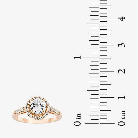 Limited Quantities! Womens Lab Created White Sapphire 10K Rose Gold Round Halo Side Stone Cocktail Ring
