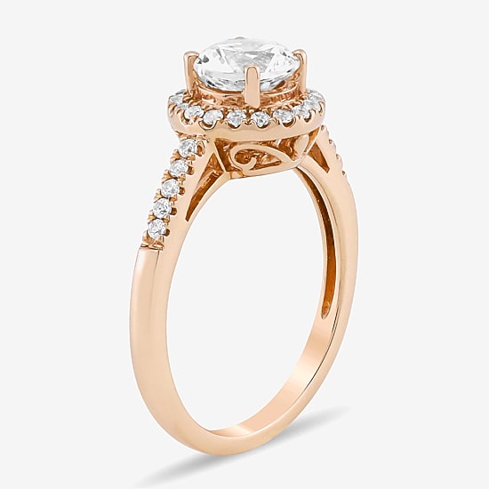 Limited Quantities! Womens Lab Created White Sapphire 10K Rose Gold Round Halo Side Stone Cocktail Ring