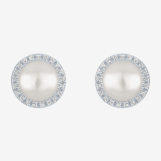 White Cultured Freshwater Pearl Sterling Silver Stud Earrings