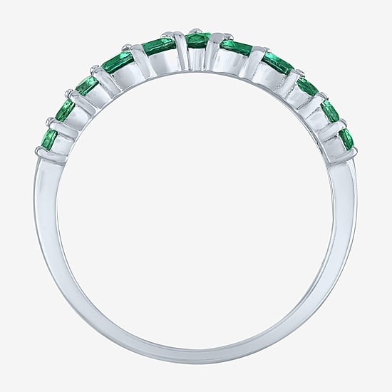 Womens Lab Created Green Emerald Sterling Silver Band