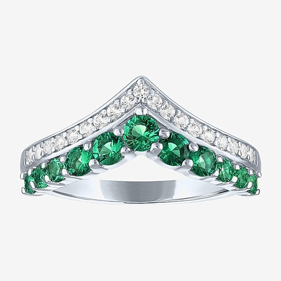 Womens Lab Created Green Emerald Sterling Silver Band