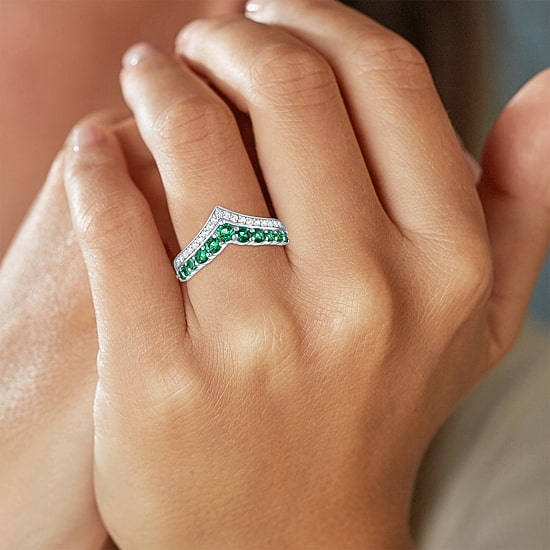 Womens Lab Created Green Emerald Sterling Silver Band