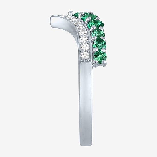 Womens Lab Created Green Emerald Sterling Silver Band