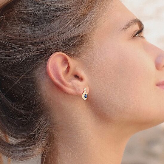 Womens Lab Created Blue Sapphire 14K Gold Over Silver Drop Earrings