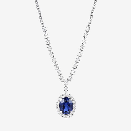 Womens Lab Created Blue Sapphire Sterling Silver 17 Inch Pendant Necklace
