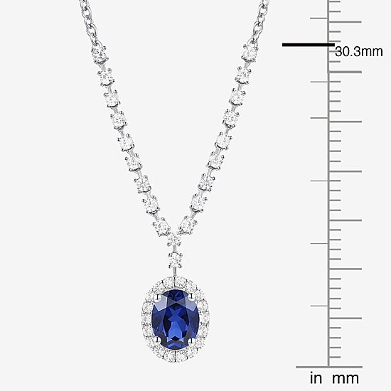 Womens Lab Created Blue Sapphire Sterling Silver 17 Inch Pendant Necklace