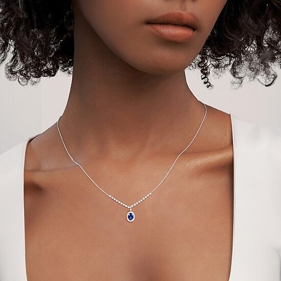 Womens Lab Created Blue Sapphire Sterling Silver 17 Inch Pendant Necklace