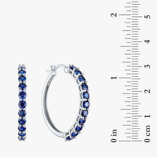 Lab Created Green Gemstone Sterling Silver 30mm Hoop Earrings