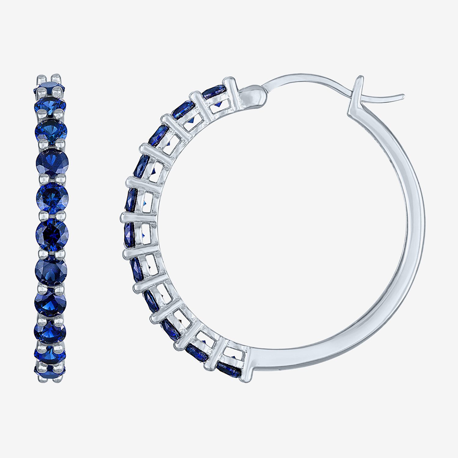 Lab Created Green Gemstone Sterling Silver 30mm Hoop Earrings