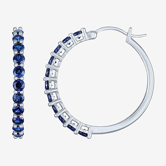 Lab Created Green Gemstone Sterling Silver 30mm Hoop Earrings