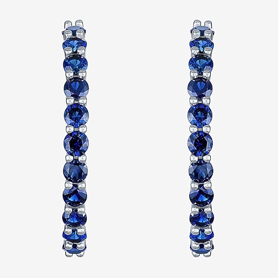Lab Created Green Gemstone Sterling Silver 30mm Hoop Earrings