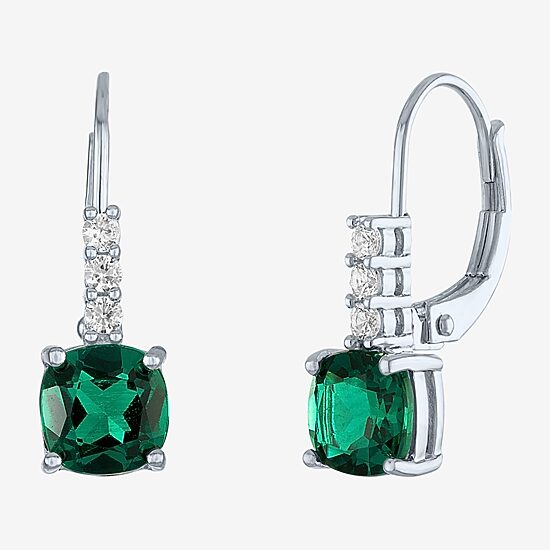 Womens Lab Created Green Emerald Sterling Silver Drop Earrings
