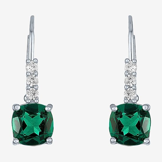 Womens Lab Created Green Emerald Sterling Silver Drop Earrings