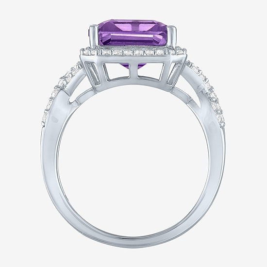 Womens Genuine Purple Amethyst Sterling Silver Cocktail Ring