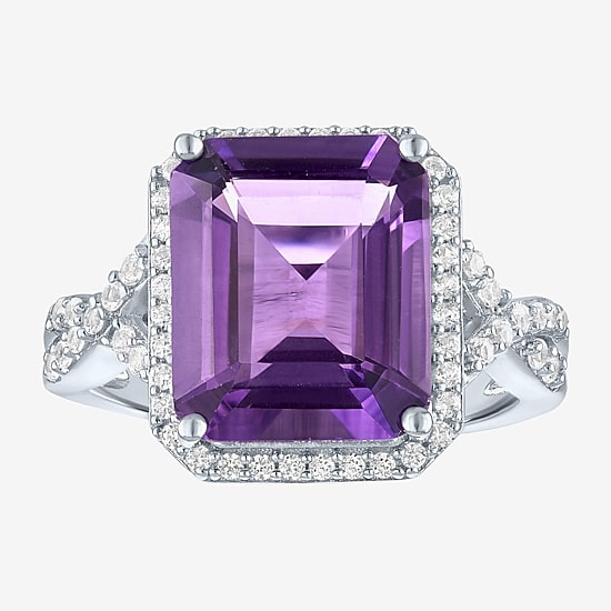 Womens Genuine Purple Amethyst Sterling Silver Cocktail Ring