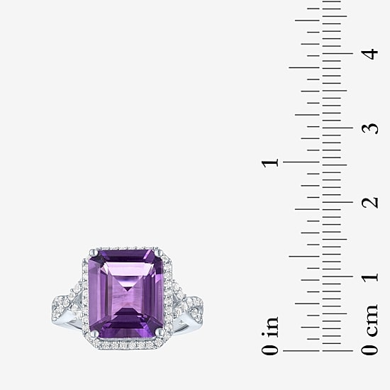 Womens Genuine Purple Amethyst Sterling Silver Cocktail Ring