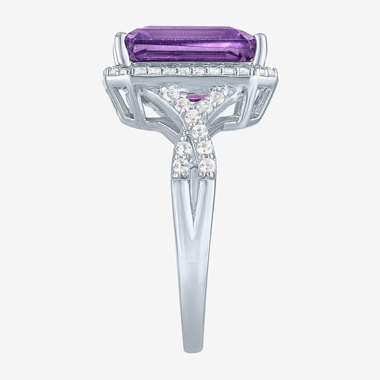 Womens Genuine Purple Amethyst Sterling Silver Cocktail Ring