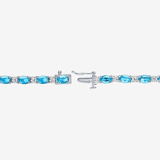 Gemstone Sterling Silver Oval 7.5 Inch Tennis Bracelet