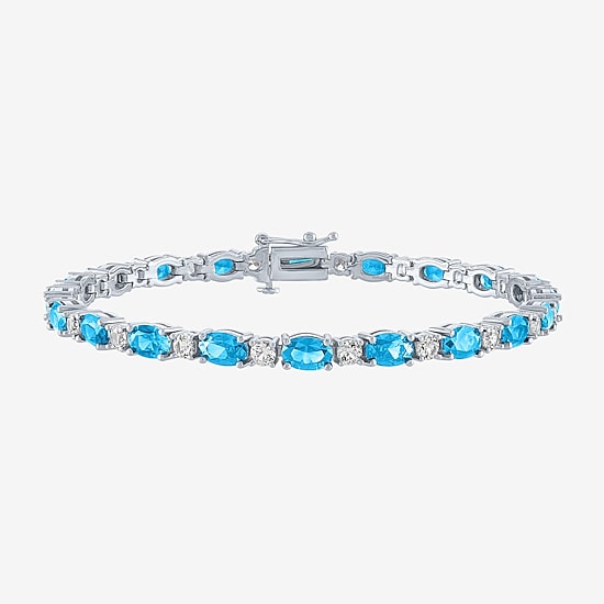 Gemstone Sterling Silver Oval 7.5 Inch Tennis Bracelet