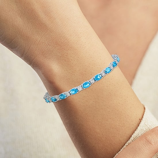 Gemstone Sterling Silver Oval 7.5 Inch Tennis Bracelet