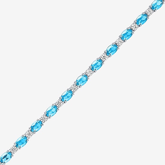 Gemstone Sterling Silver Oval 7.5 Inch Tennis Bracelet
